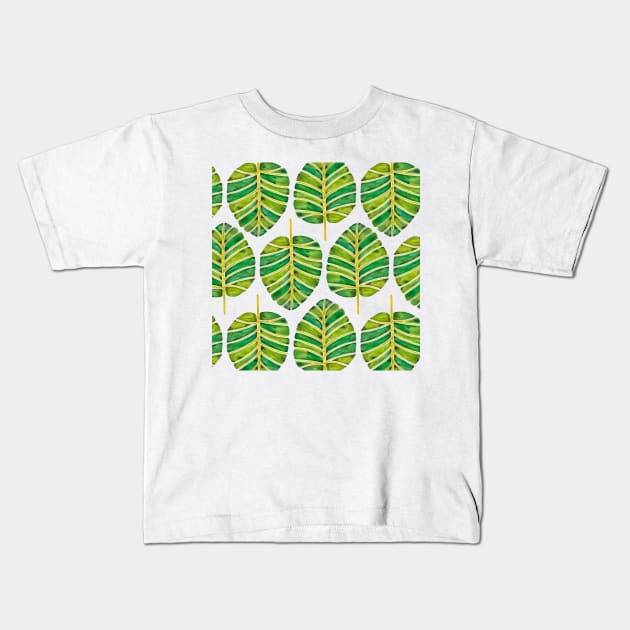 Green Alocasia Pattern Kids T-Shirt by CatCoq